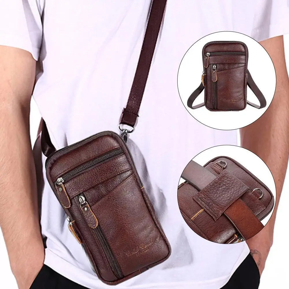 Men's Patent Leather Saddle Waist Bag – Multifunctional Belt Clip, Crossbody & Shoulder Phone Bag