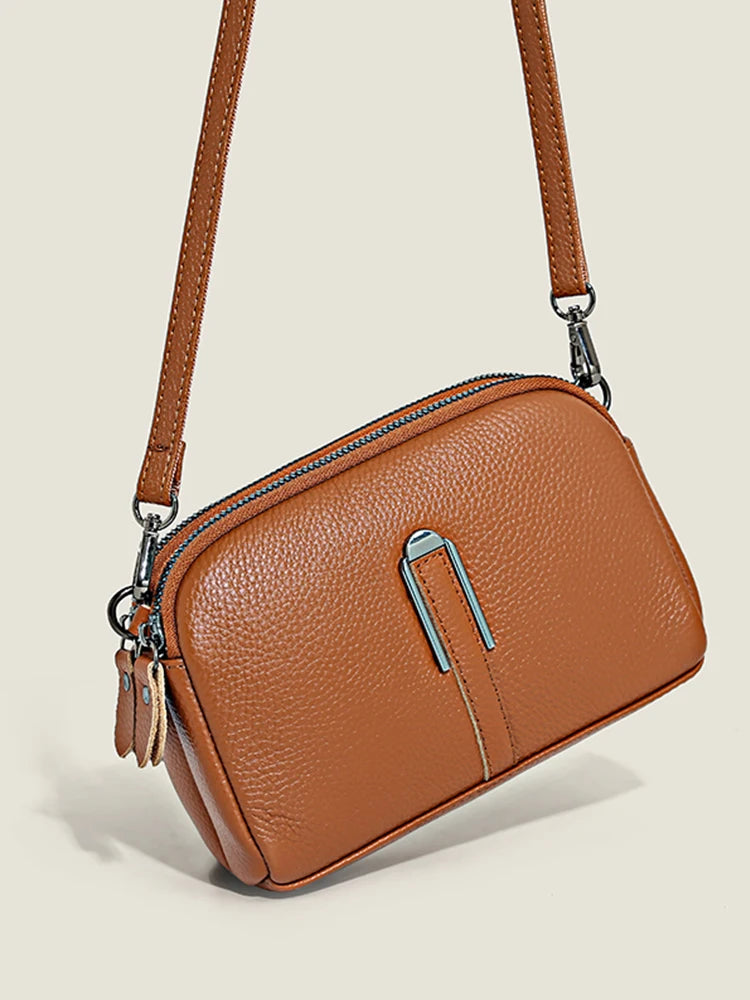 Women's Genuine Cow Leather Shoulder Bag – Luxury Flap Crossbody Clutch & Phone Bag