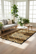 Elegant Traditional Floral Pattern Carpet – Black, Gold &amp; Beige