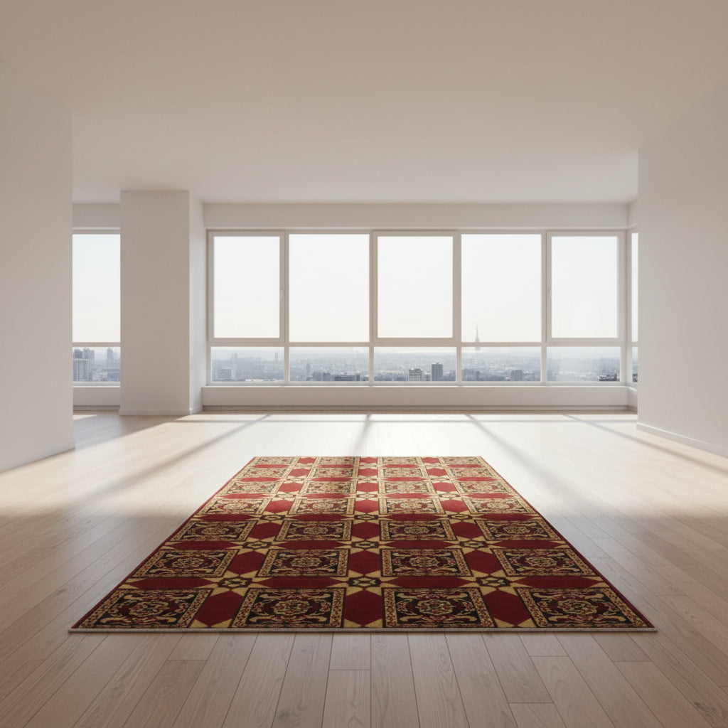 Jzah Shop|Red & Gold Traditional Geometric Floral Carpet