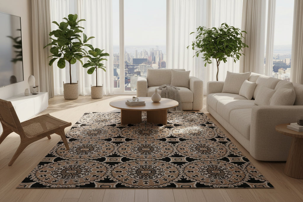 Jzah Shop|Black & Beige Persian Medallion Symmetrical carpet