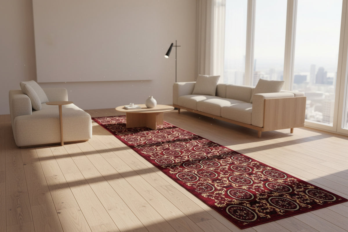 Jzah Shop|Crimson Red & Gold Circular Medallion Runner Carpet