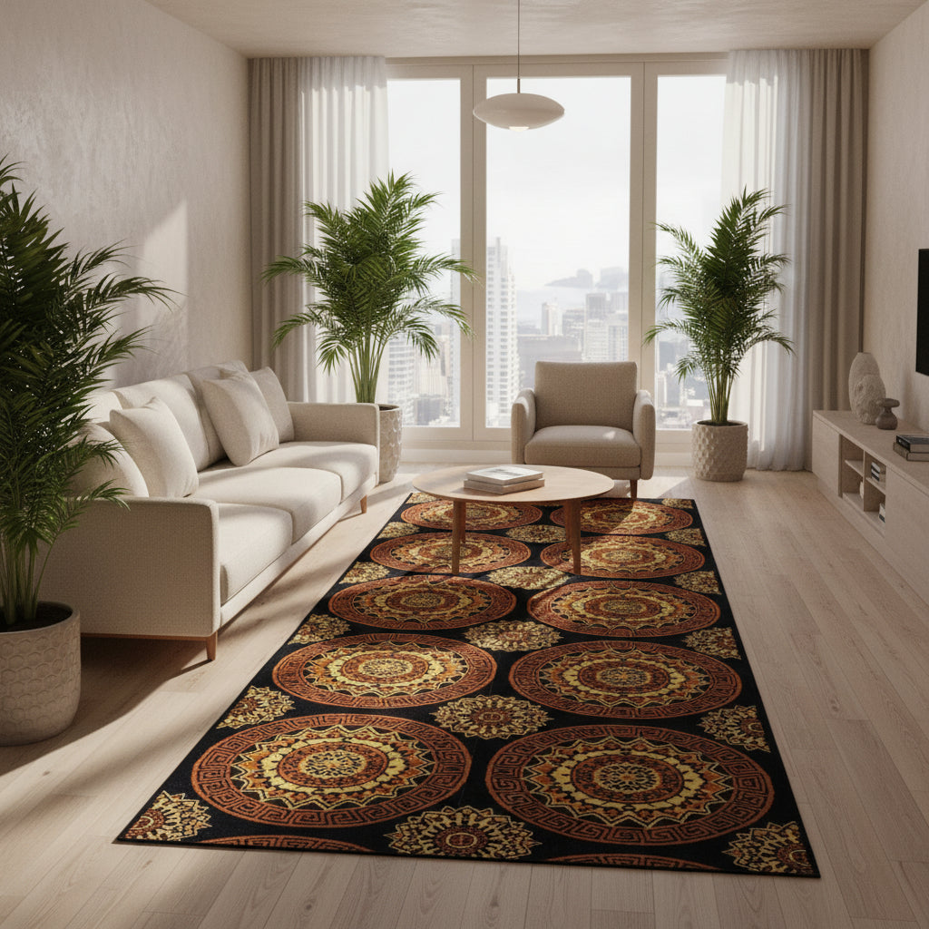 Vintage Medallion Bloom — Navy & Gold Turkish-Style Carpet