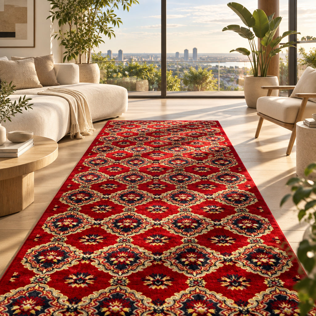 Jzah Shop | Red Floral Medallion Runner Carpet – Traditional Eastern Design