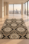 Jzah Shop| Black & Cream Baroque Medallion Carpet – Luxury Floral Design