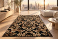 Jzah Shop | Black & Gold Baroque Scrollwork Carpet – Opulent Acanthus Leaf Design