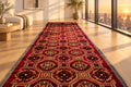 Jzah Shop | Red Hexagonal Tribal Runner Carpet – Handcrafted Kilim Fringe Design