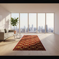 Jzah Shop | Red & Gold Star Grid Wool Carpet – Geometric Square Pattern
