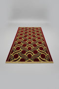 Jzah Shop | Handcrafted Burgundy & Gold Art Deco Wool Carpet – Circle Wave Pattern