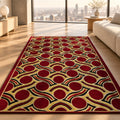 Jzah  Shop | Red & Gold Art Deco Circle Carpet – Glamorous Ogee Wave Design