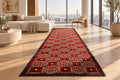 Jzah Shop | Red & Black Circle Medallion Runner Carpet – Suzani Floral Tile Design