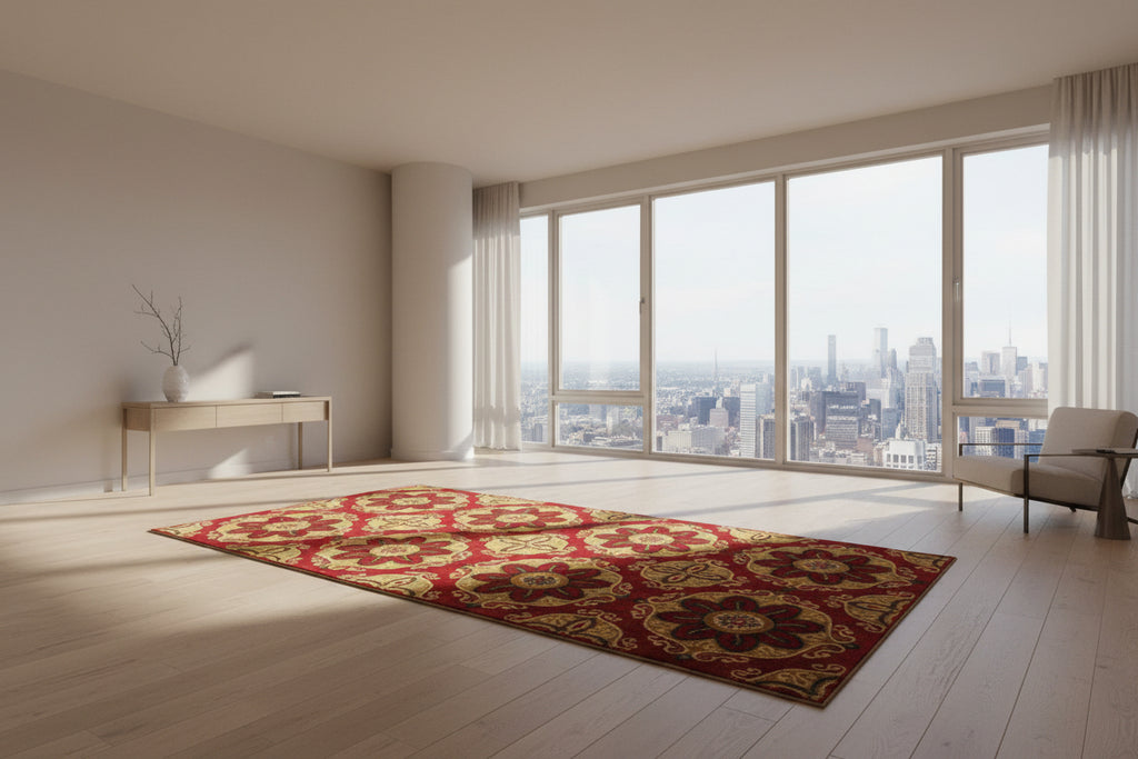 Jzah Shop | Handcrafted Red Floral Medallion Wool Carpet – Large Bloom Pattern