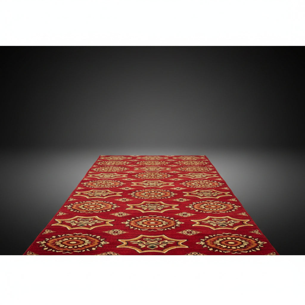 Jzah Shop | Handcrafted Red Star Medallion Wool Runner – Traditional Floral Pattern
