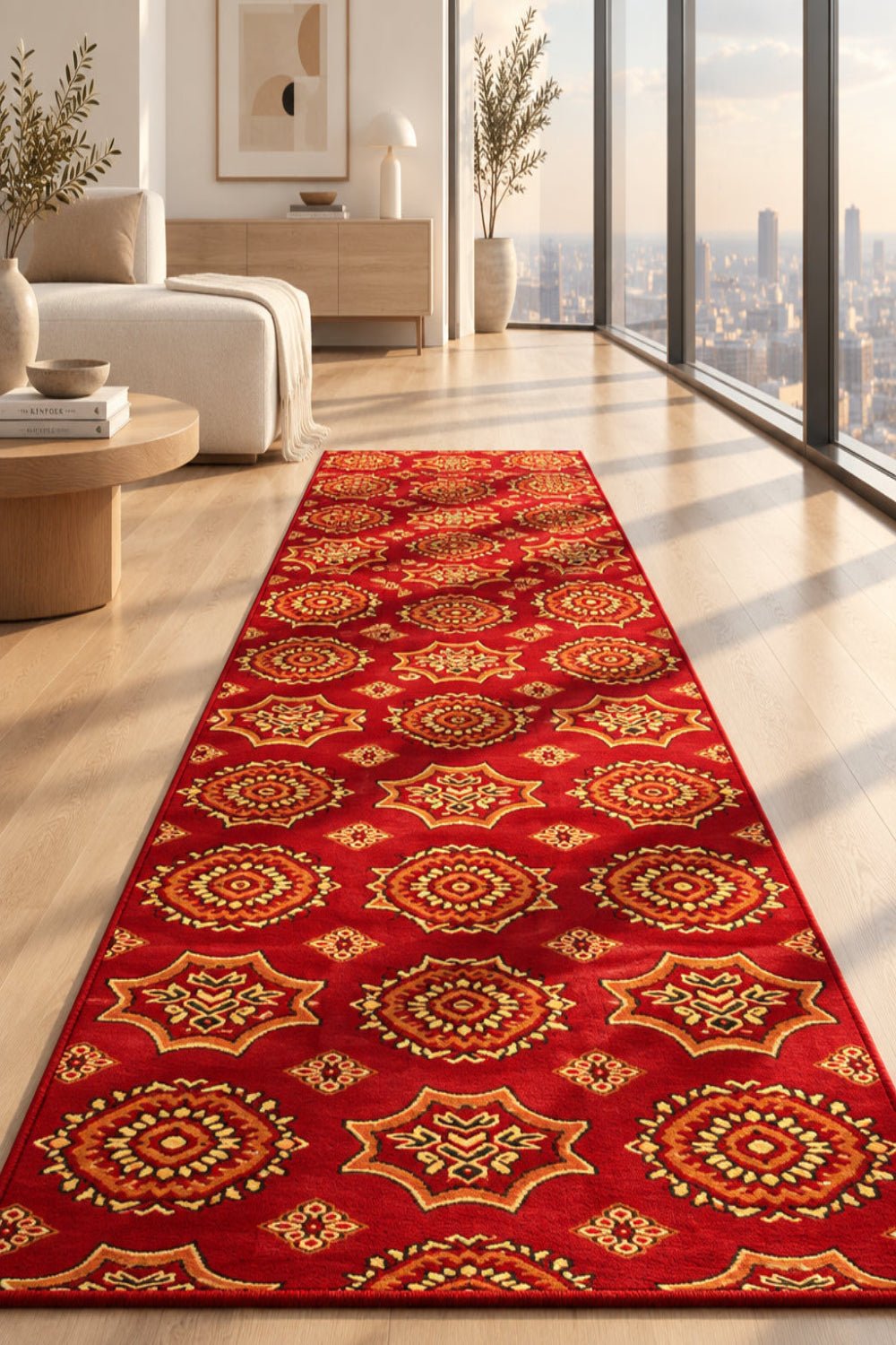 Jzah Shop | Red & Orange Multi-Medallion Star Runner Carpet – Tribal Boho Design