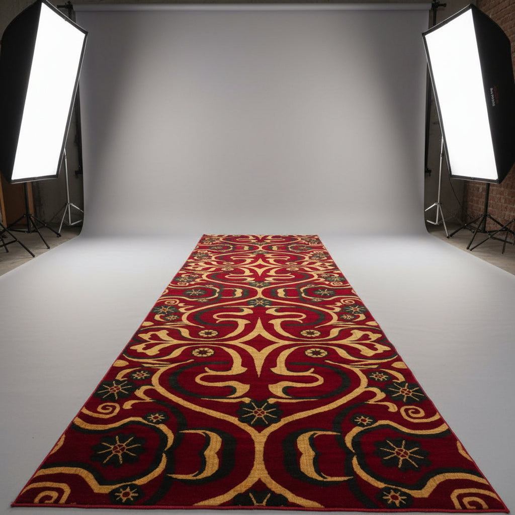 Jzah Shop | Handcrafted Suzani-Style Red Wool Runner Rug – Bold Tribal Design