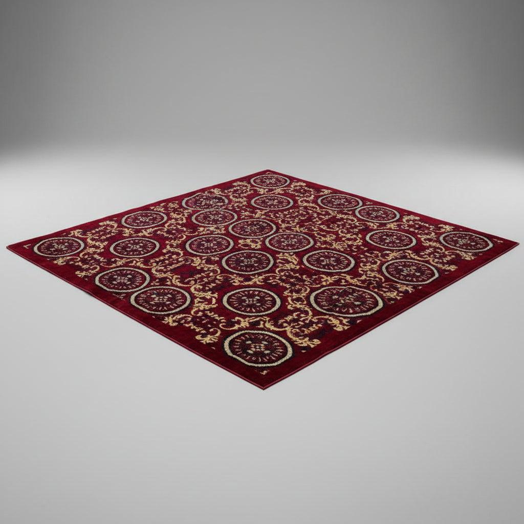 Luxurious Deep Red Medallion Carpet – Traditional .