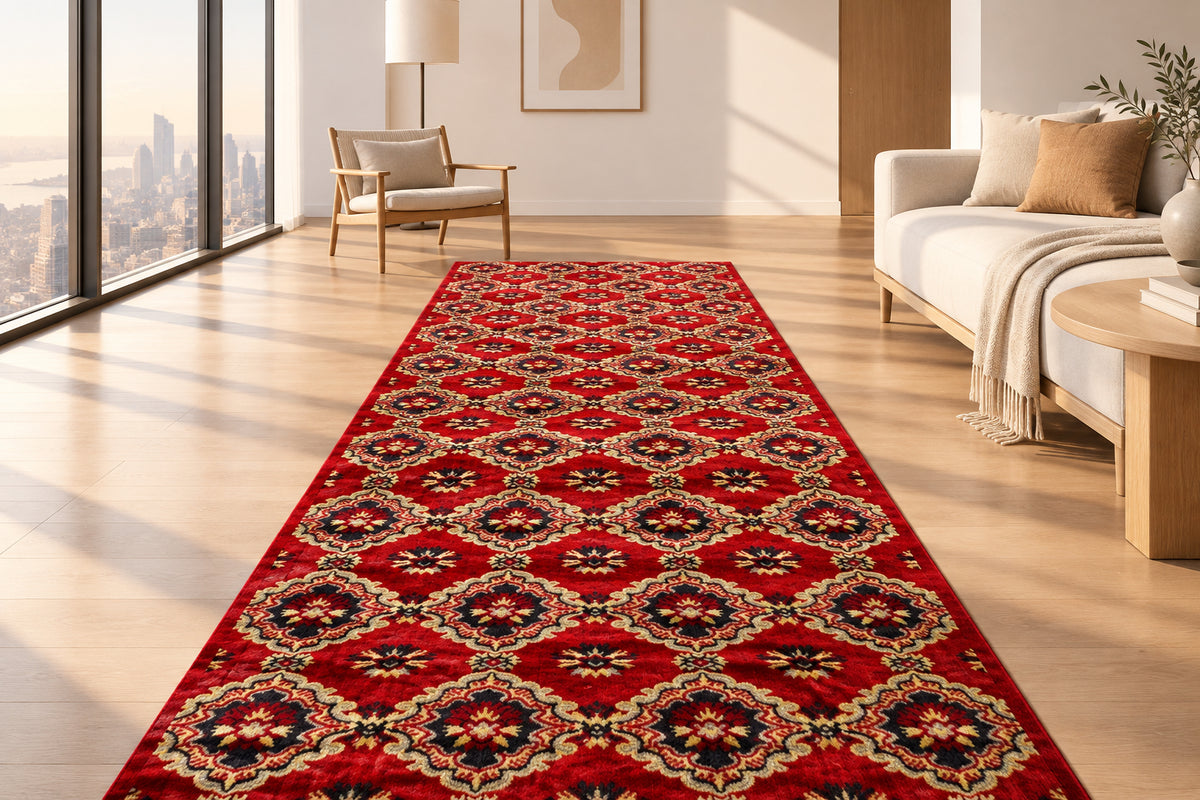 Jzah Shop | Red Floral Medallion Runner Carpet – Traditional Eastern Design