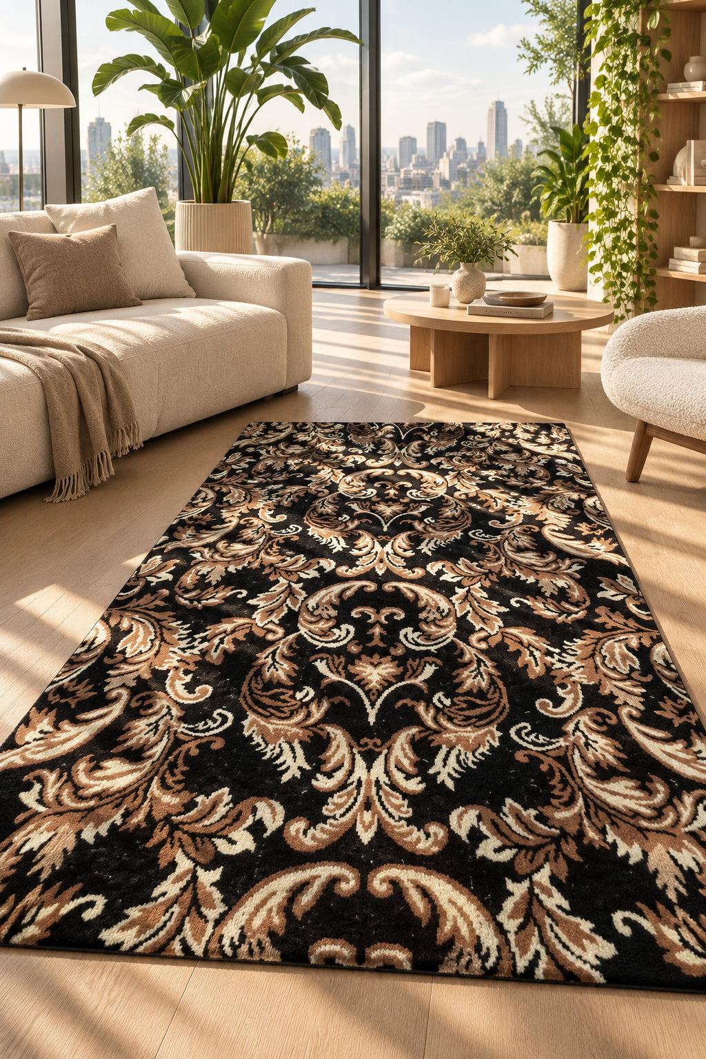 Jzah Shop | Black & Gold Baroque Scrollwork Carpet – Opulent Acanthus Leaf Design