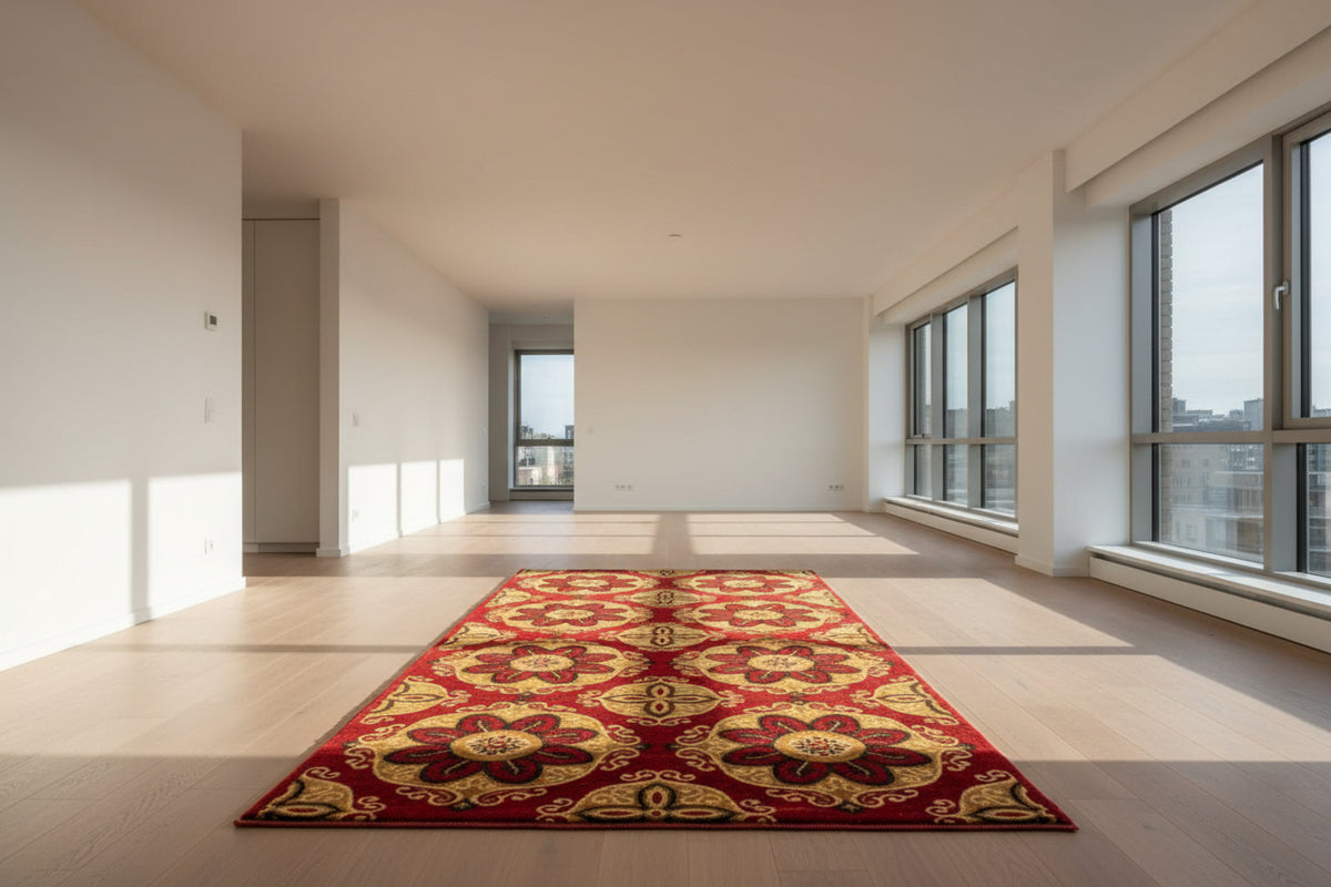 Jzah Shop | Handcrafted Red Floral Medallion Wool Carpet – Large Bloom Pattern