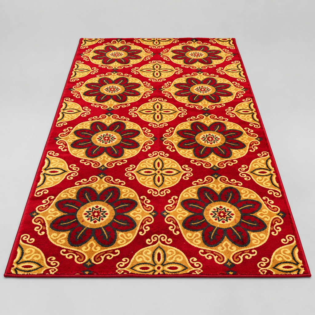 Jzah Shop | Red & Gold Large Floral Medallion Carpet – Suzani Sunflower Design