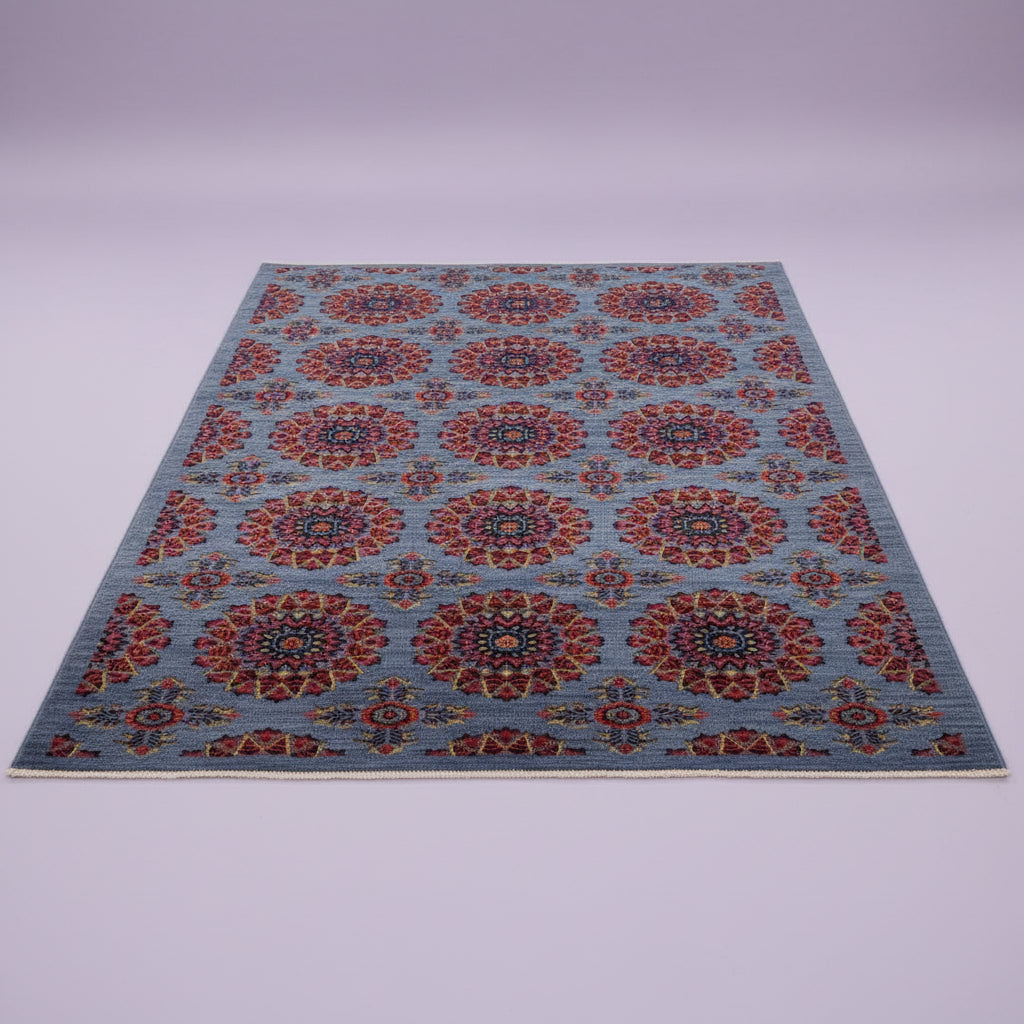 Jzah Shop |Wool Carpet – Traditional Blue Medallion Persian Design
