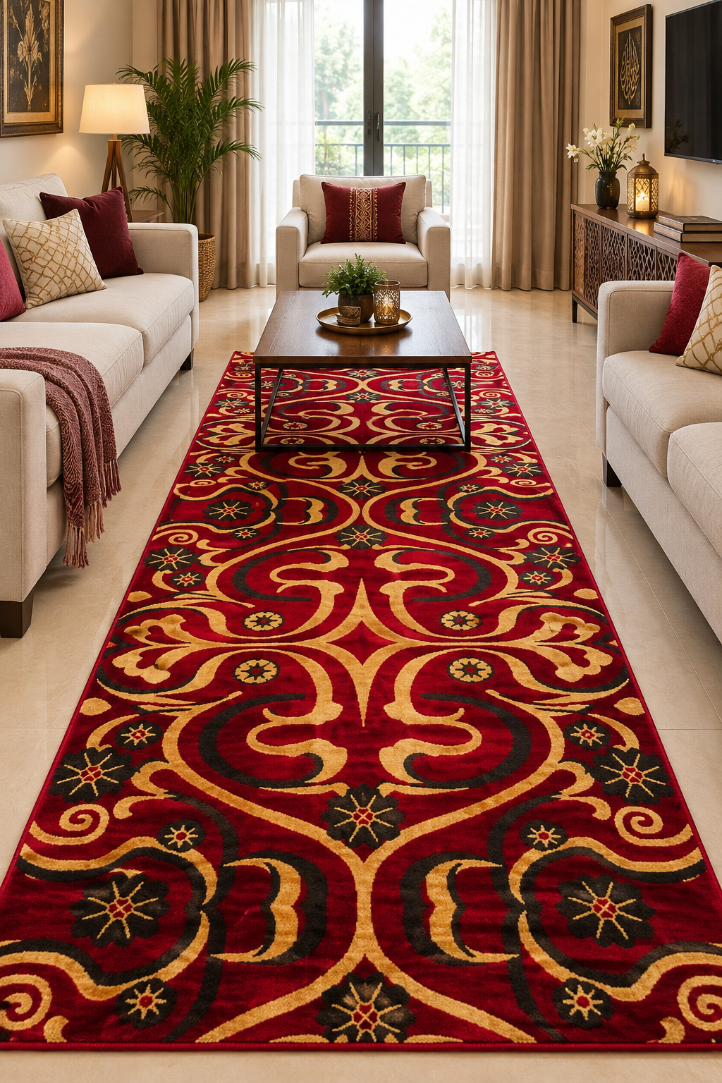 Jzah Shop | Handcrafted Suzani-Style Red Wool Runner Rug – Bold Tribal Design