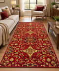 Jzah Shop | Handcrafted Red & Gold Floral Medallion Wool Runner – Traditional Persian Design