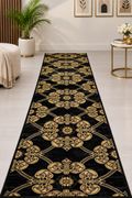 Jzah Shop | Black & Gold Luxury Runner Rug – Oriental Floral Medallion